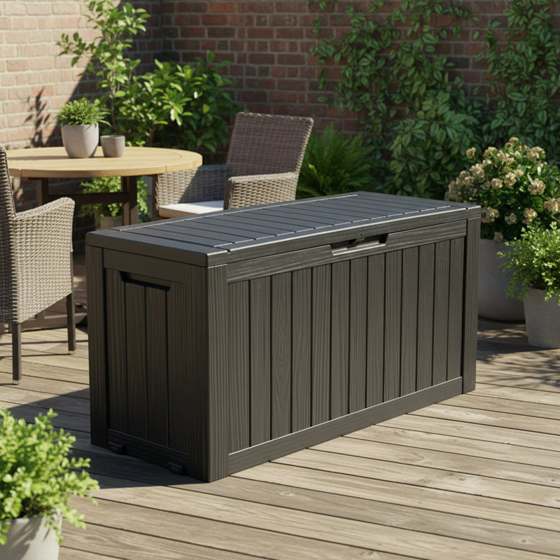 75 Gallon Outdoor Waterproof Resin Deck Box with Lockable Design for Patio Cushions, Pool Accessories, Black