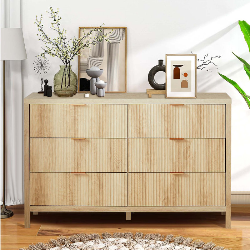 Commode décorative 6 tiroirs Quico, Naturel