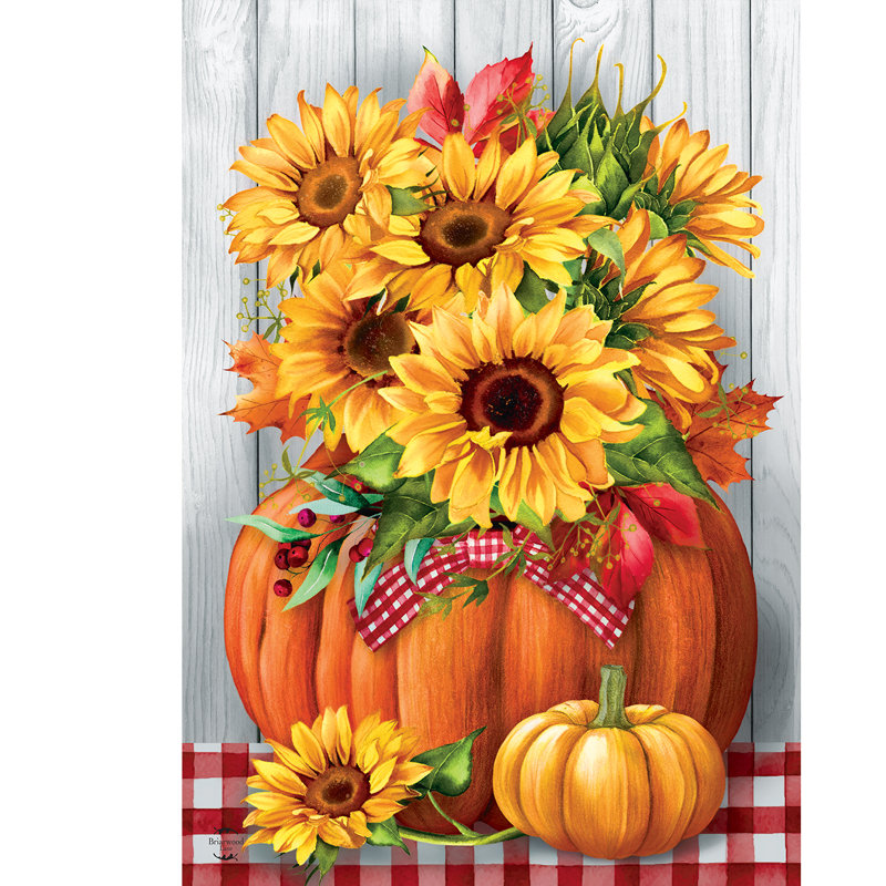 Tournesols dans le drapeau de la citrouille, Automne orange/jaune/rouge