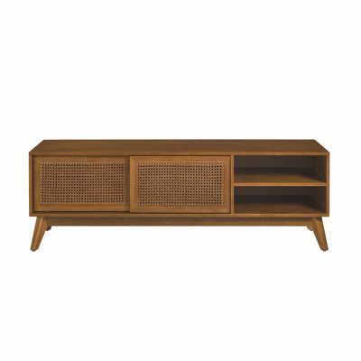 59 Inch Mid Century Modern Rattan TV Stand For 65 Inch TV, Entertainment Cabinet, Media Console For Living Room Media Room, Solid Wood Feet & Rattan C -  George Oliver, 462A5F239827483B84EBE7884E0BF3E7