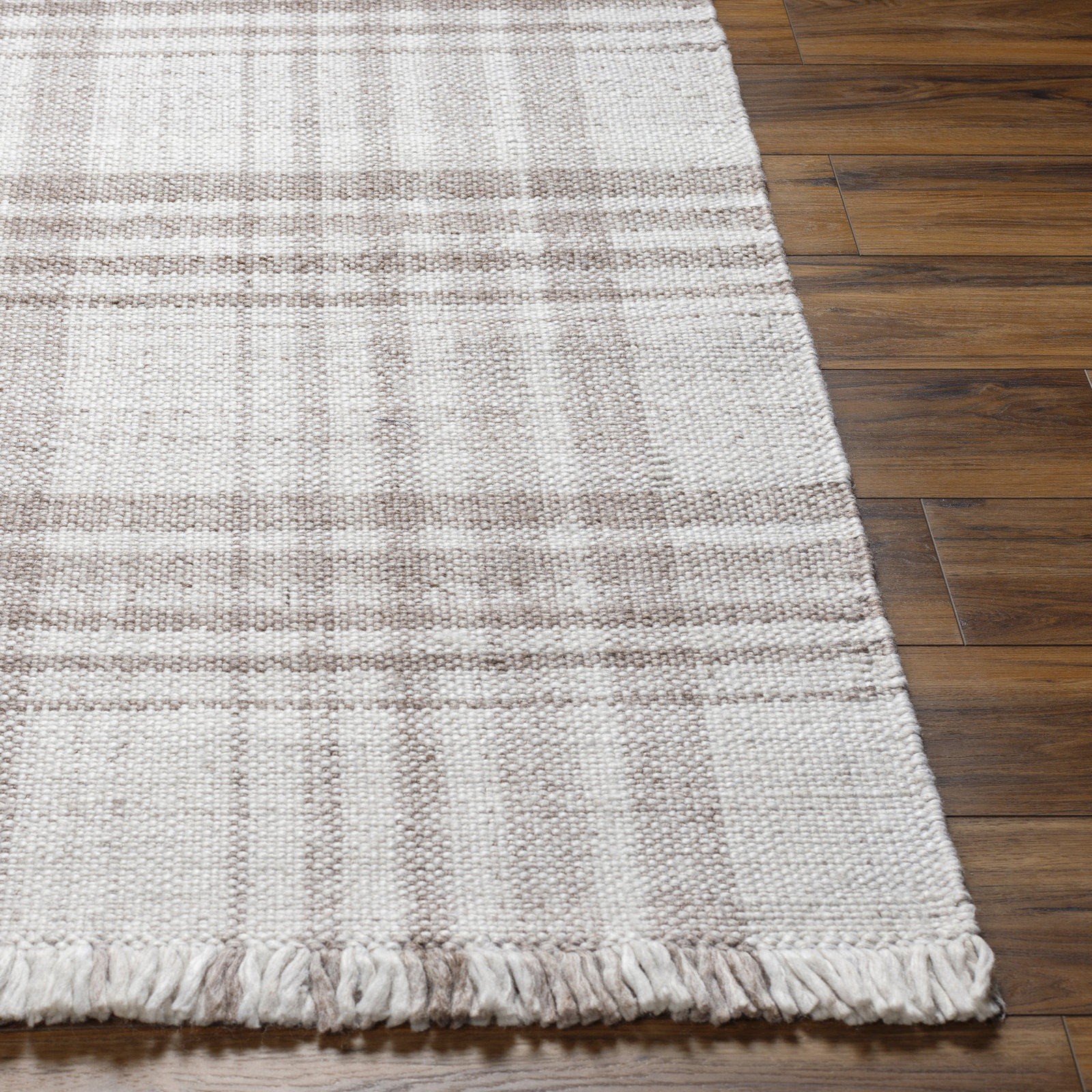 Cay Hand-Woven Taupe Plaid Rug, Runner 2'6" x 8'