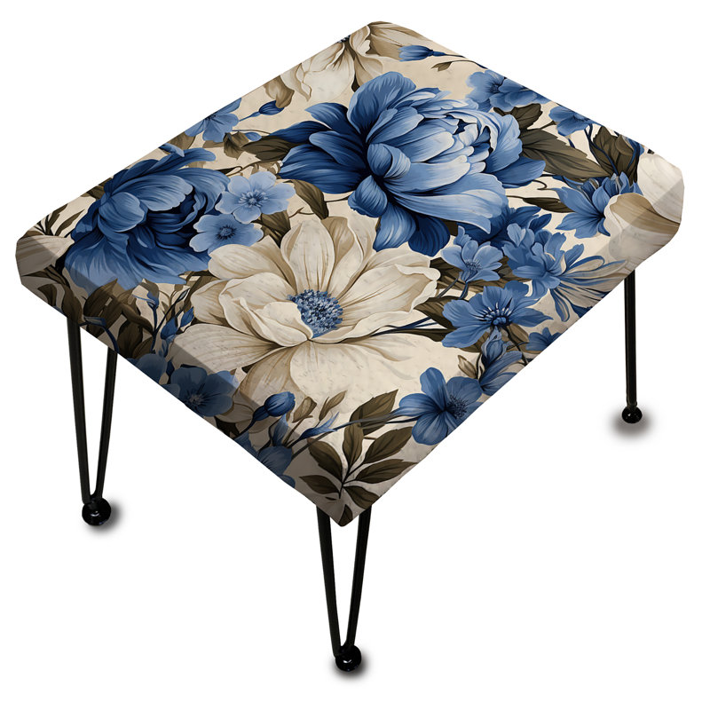 Repose-pieds floral bleu cobalt à motif victorien III