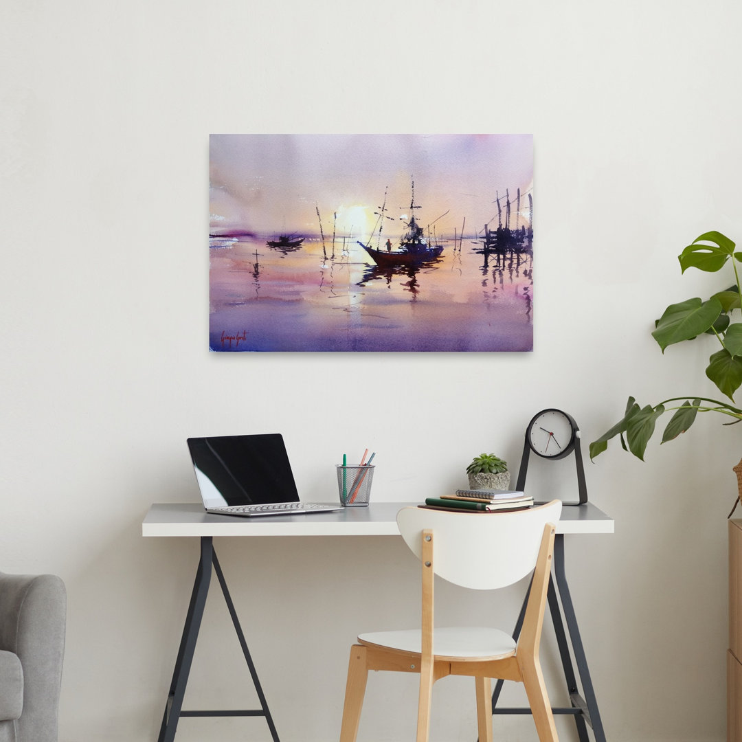 Tranquil Sunset Reflections Colorful Peaceful Serene Coastal Sunrise Wall Art Print