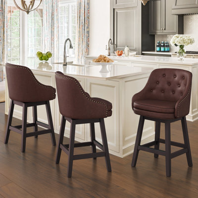 Chela Vigen Upholstered Button-Tufted Barstool with Solid Wood Frame