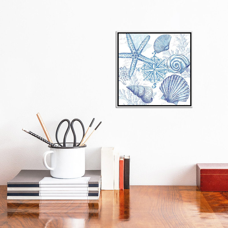 «Coastal Sketbook Shell Toss» par Tre Sorelle Studios - peinture sur toile tendue, Toile avec cadre blanc