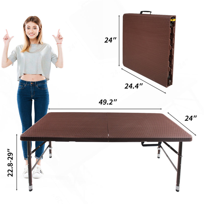 Table pliante en rotin 4 pi pour intérieur et extérieur, table pliable portative en rotin tressé brun, Brun / Noir