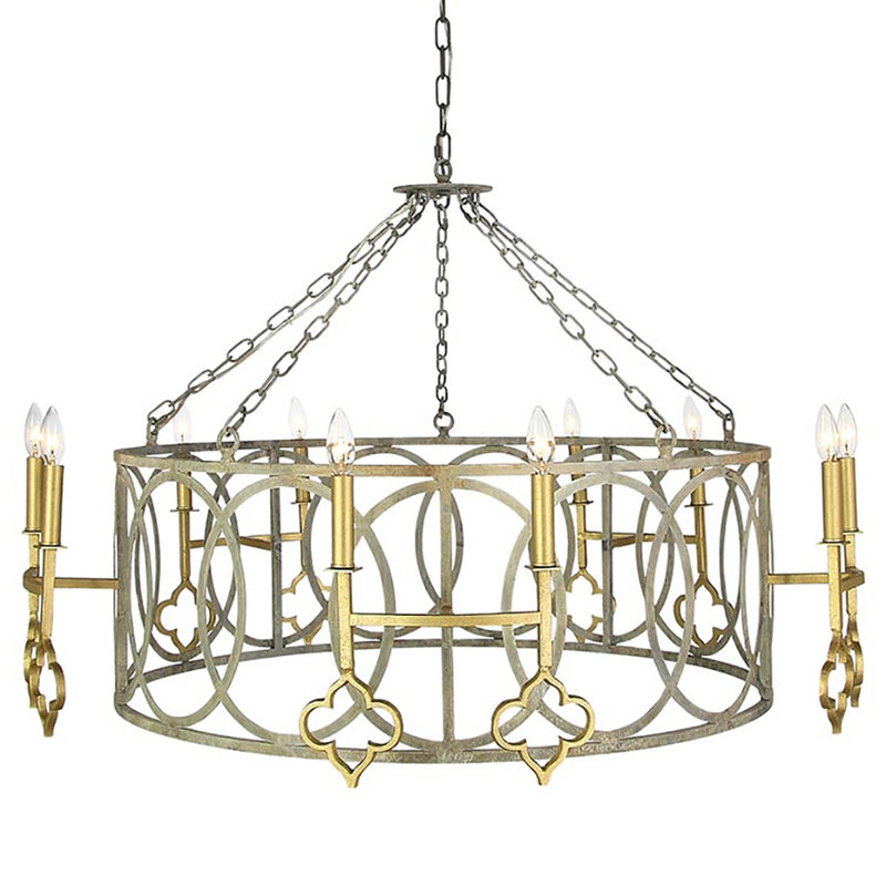 Lustre tambour 10 lumières French, Haute mer / cire or