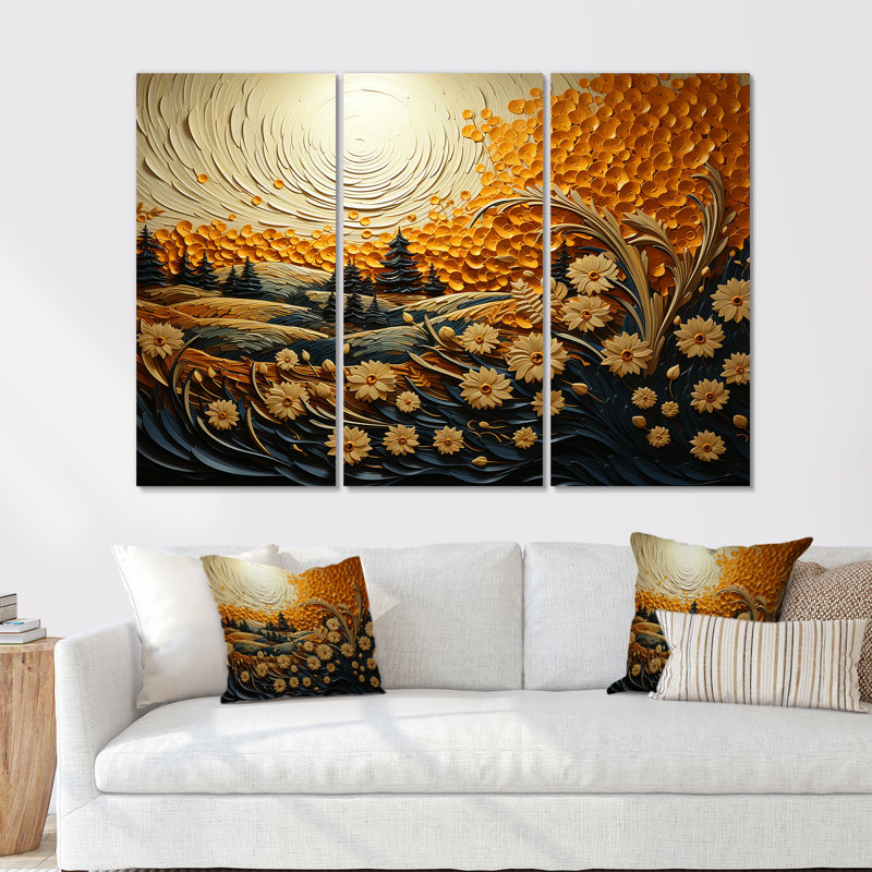 Karmas Wheat Whirl Meadow III - ensemble d'art mural sur toile Meadow, Toile tendue, H 32 po x l 48 po x P 1 po