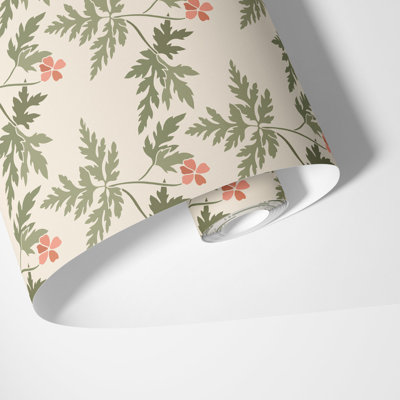 Papier peint floral vert H 225 po x l 25 po, papier pré-collé