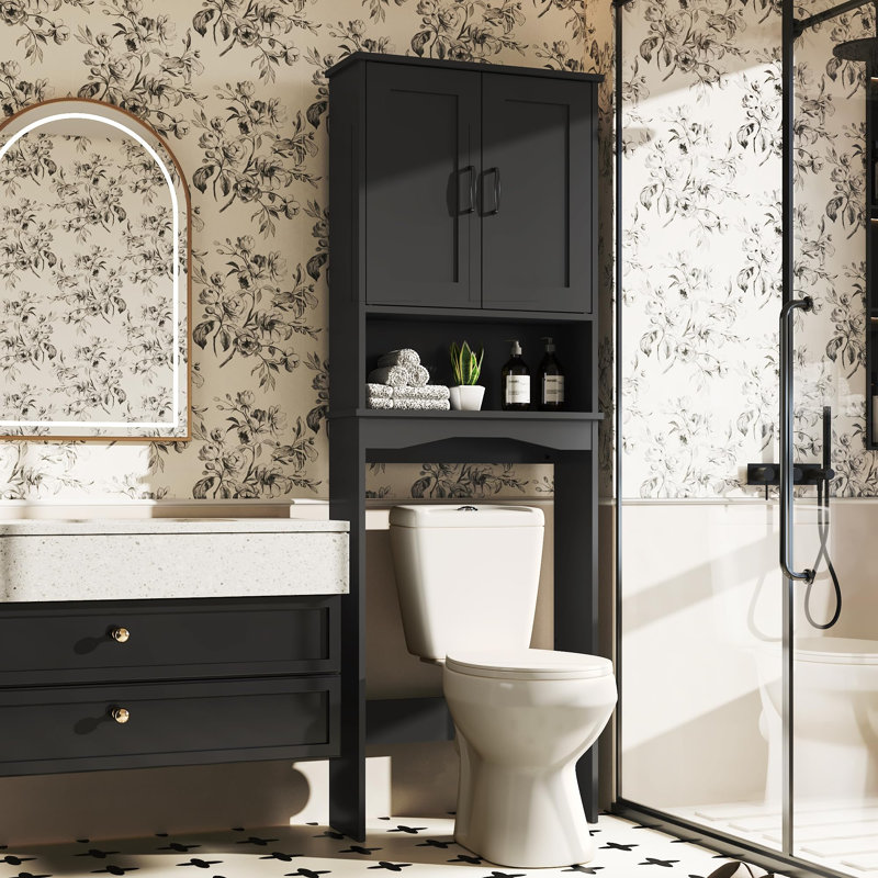 Cozy Design Over The Toilet Storage with Doors And Open Shelves, Matte Black, Medium