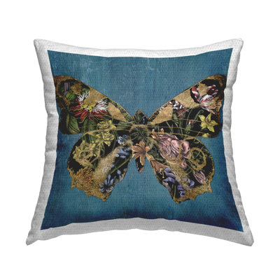 Vintage Floral Butterfly Printed Outdoor Throw Pillow Design by Naomi McCavitt
