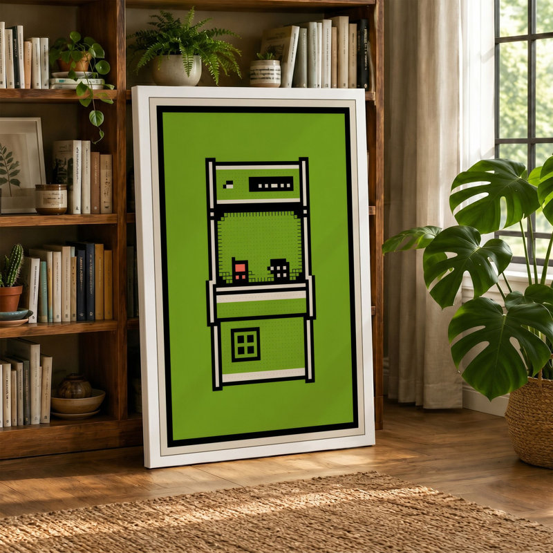 Shelving Unit in Green Minimalist 1 Piece Wrapped Canvas Wall Art, 30x20 - 76.2 x 50.8 cm, Taupe Border