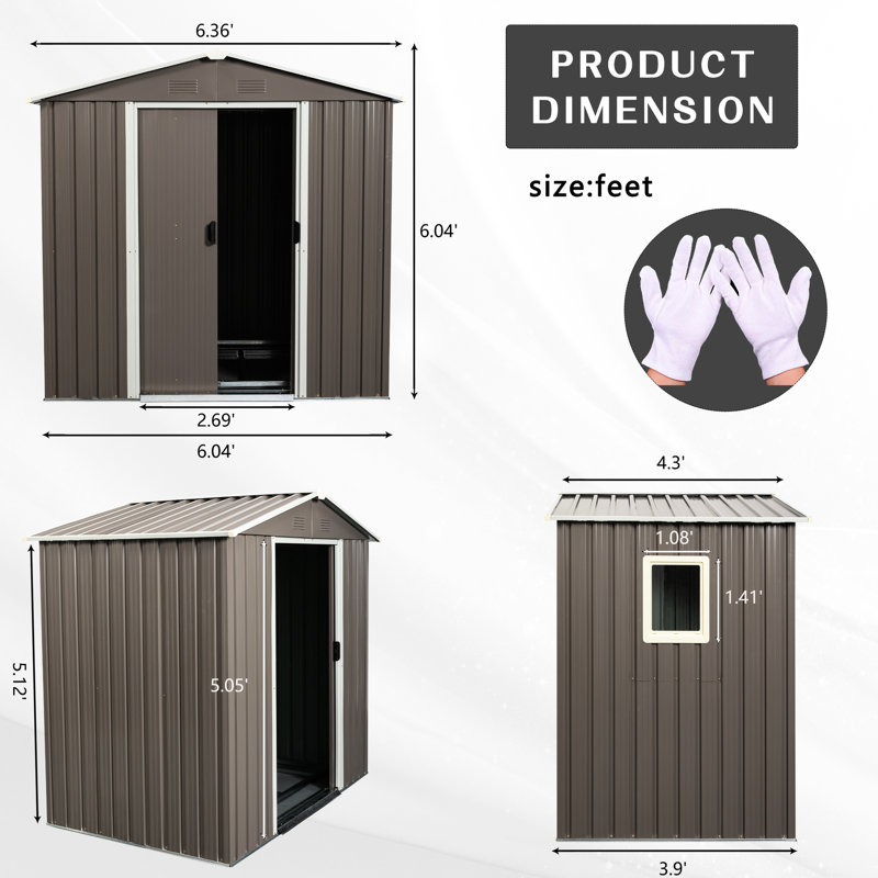 6ft X 5ft Outdoor Metal Storage Unit, Gray - Galvanized Iron Structure, And Dependable, Punched Vents, Sliding Doors With Padlock, Easy Assembly, Panels Building, Frame, Secure, Doors,