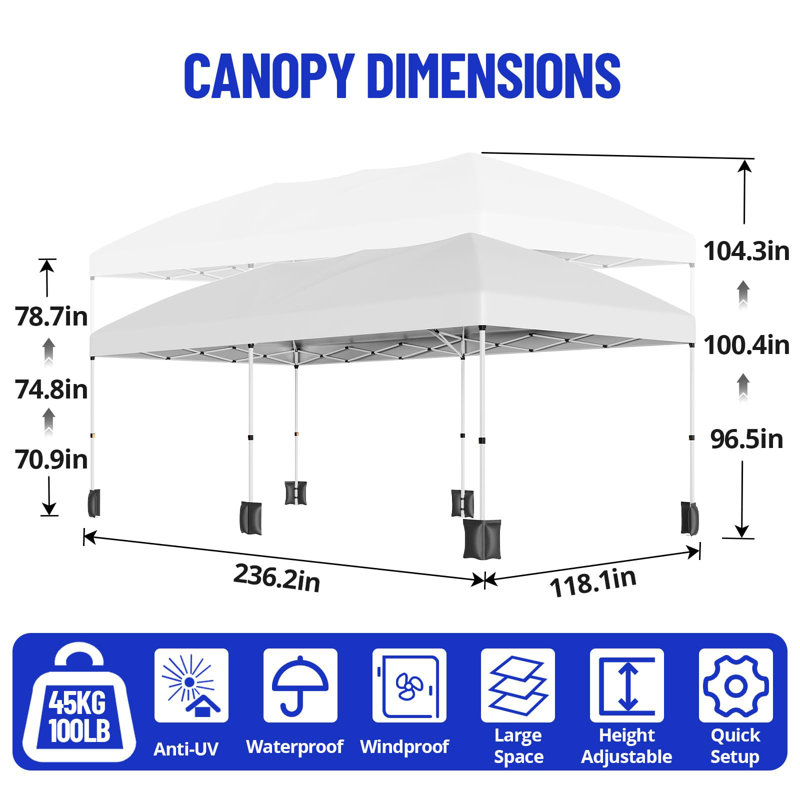 White 10x20 Heavy Duty Pop Up Canopy Tent with 6 Sidewalls Commercial Outdoor Canopy Wedding Party Tents for Parties All Season Waterproof Gazebo with Storage Bag