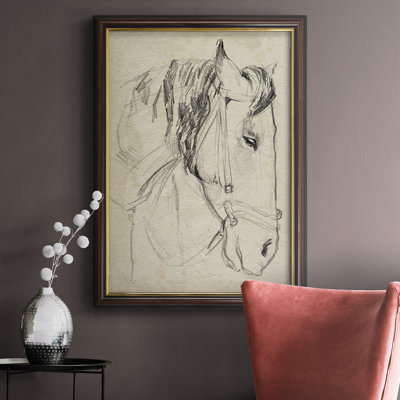 «Horse In Bridle S croquis I», toile encadrée de qualité supérieure - prête à être accrochée