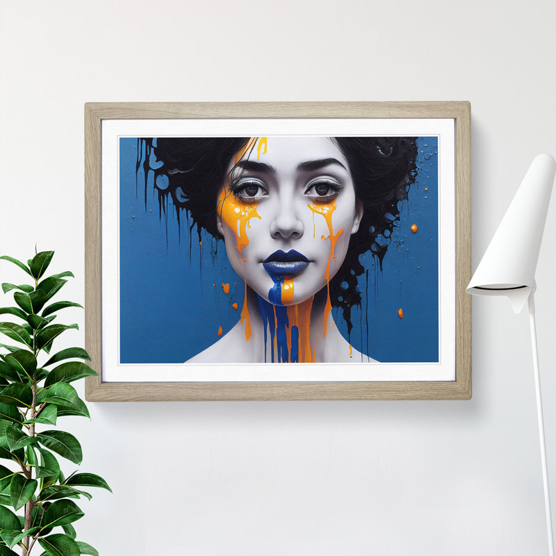 XH1022-10298X Woman Painted Vol.4 Abstract 1 Piece Single Picture Frame Wall Art, 34cm H x 46cm W x 2cm D, Oak Framed