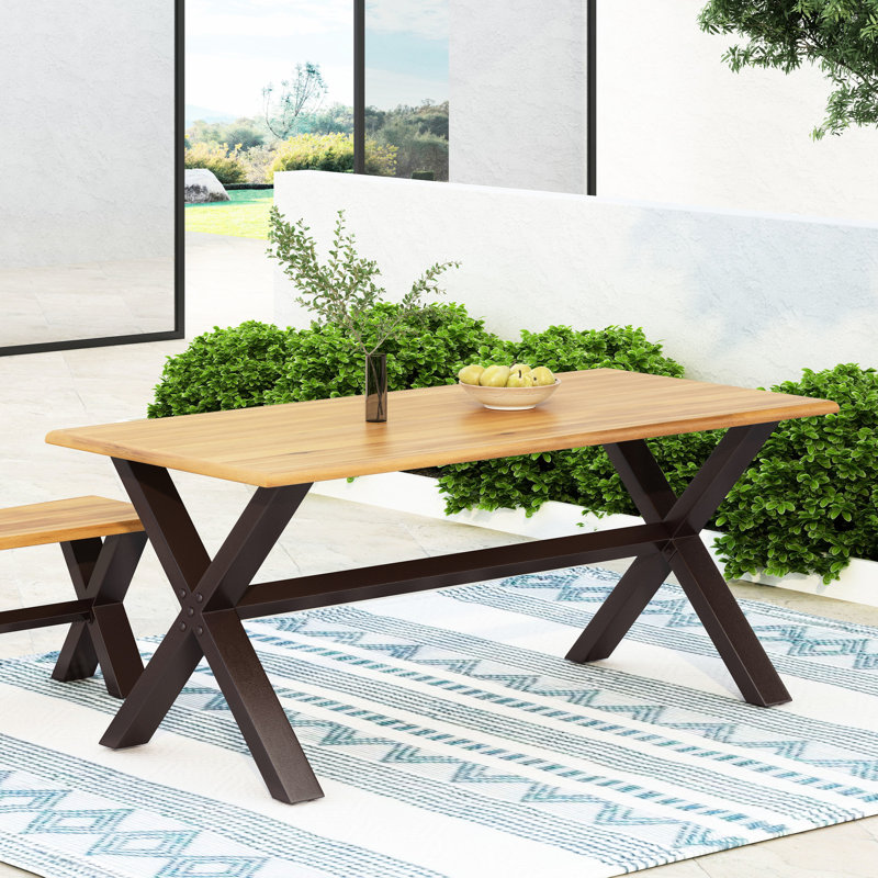 Table de salle à manger en bois avec pieds en fer, l 68,72 po x P 33,63 po, base H 29,45 po