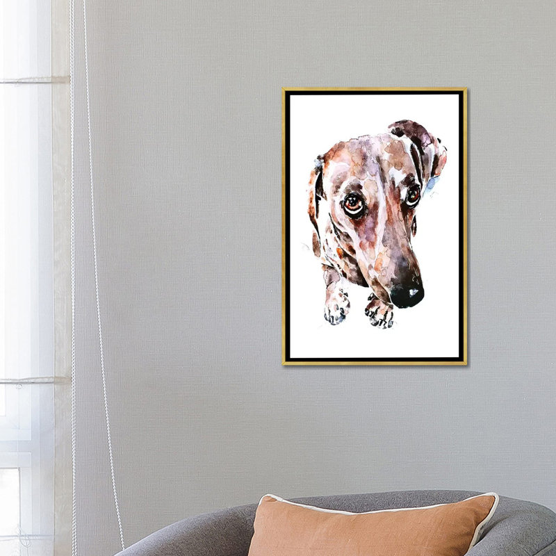 Teckel soulful Eyes par Edwatercolours-impression, Toile encadrée d'or, Pas de tapis, H 26 po x l 18 po x 1,5 po