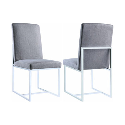 2 chaises de salle à manger rembourrées grises avec fabrication en métal massif et revêtement en tissu