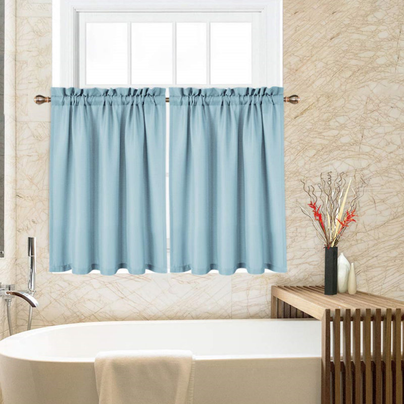 Rideau de café de couleur unie Madelene, L 24 po x L 30 po, Bleu gris