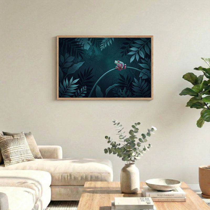 Art mural sur toile, "Rainette aux yeux rouges sur vigne courbée", H 24 po x l 36 po