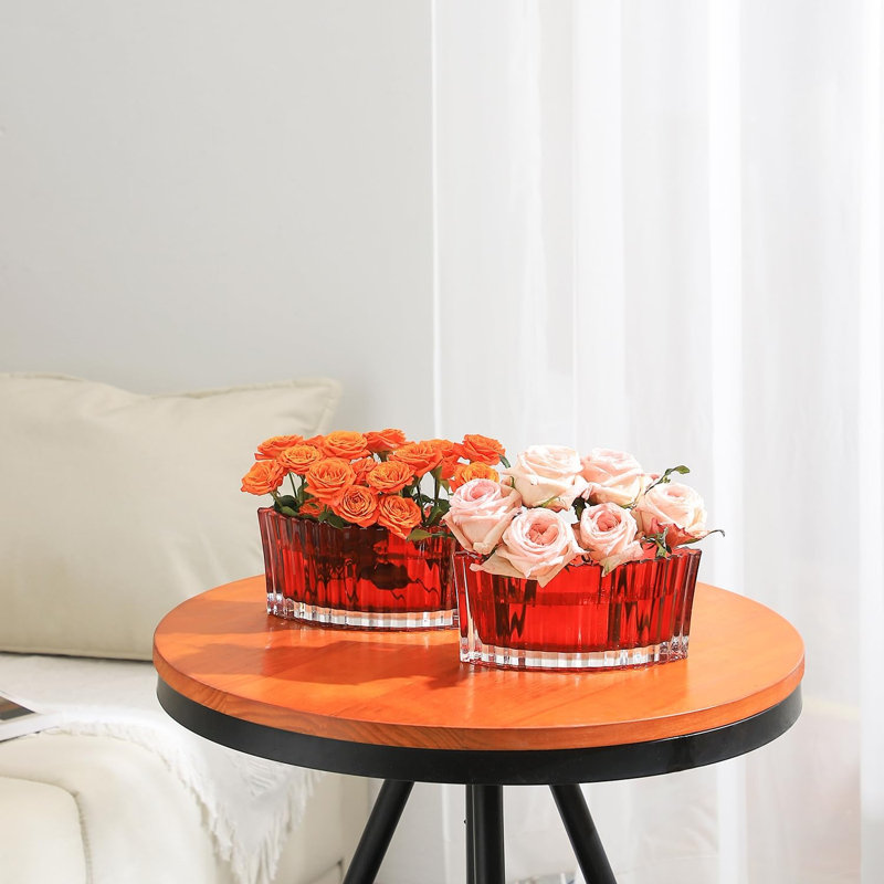 Vase de table en verre Andrika, H 4 po x l 7,3 po x P 5,37 po, Rouge