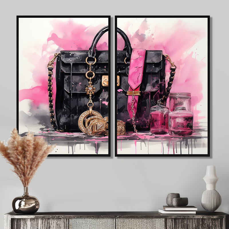 Deisgner, sac rose Envy II - ensemble d'art mural glamour rose de 2, Black, 36" H x 48" W, Impression encadrée flottante