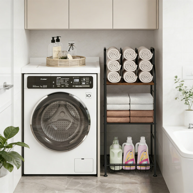 3-Tier Free Standing Metal Towel Rack With M-Shaped Dividers, Space Saving