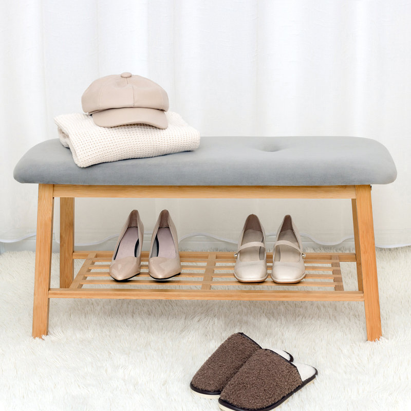 Tashaunda Shoe Bench with Storage Shelf for Entryway, Light Gray