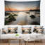 Eaux foncées de mer au coucher du coucher de soleil tapisserie-28501269