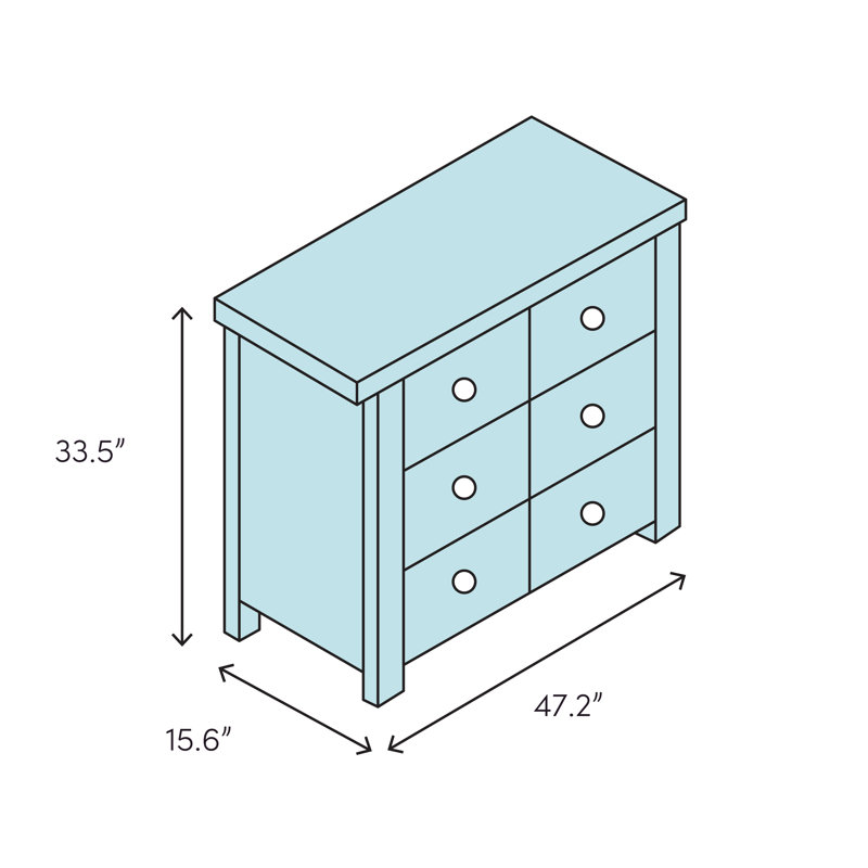 Commode double 6 tiroirs en bois massif 47,24 po Ferris