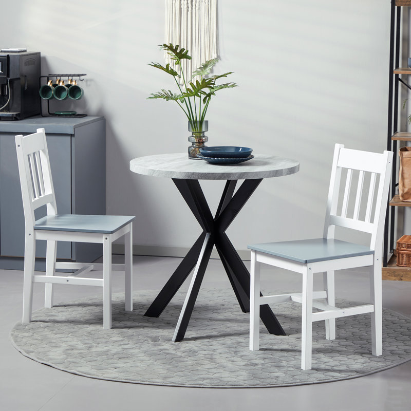 Danaysy 45cm H Solid Wood Slat Back Side Chair, White/Grey
