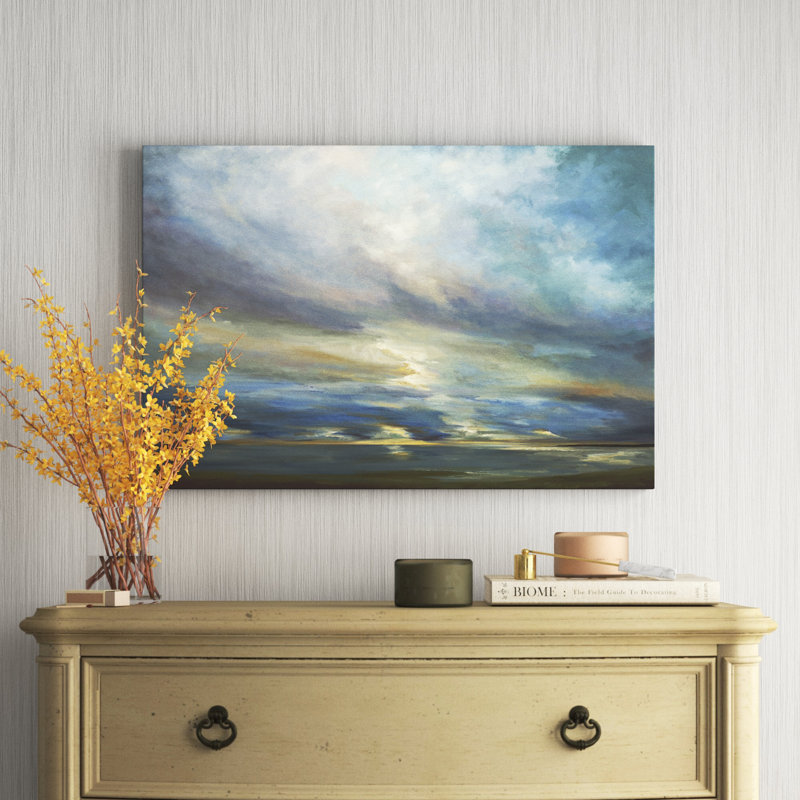 Clouds on the Bay I by Sheila Finch - Painting, 20cm H x 30cm W, Wrapped Canvas
