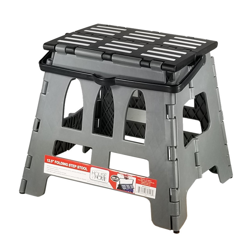 Peep 1 - Step Plastic Lightweight Folding Step Stool, Grey/Black