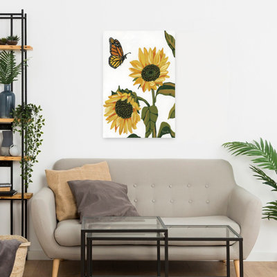 Contemporary Art Abstract Contemporary Butterfly Sunflower Flower Summer Art by Mackenzie Nelson - Wrapped Canvas Print
