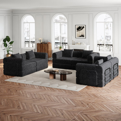Canapé 6 places, canapé convertible avec poches de rangement latérales pour le salon, la chambre à coucher