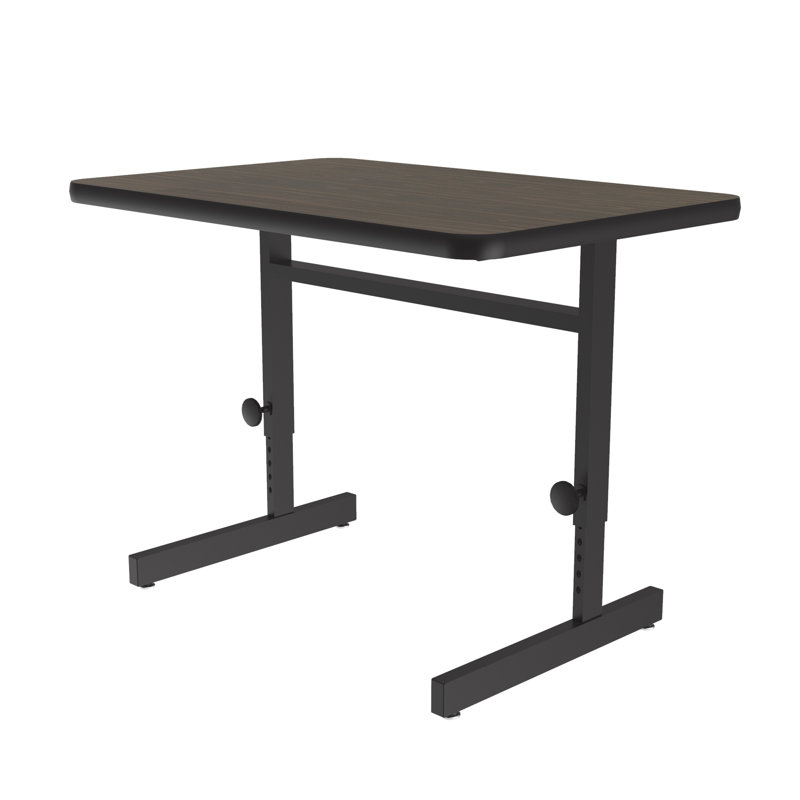 Bureau d'ordinateur Correll 24 x 36, plateau en stratifié thermolaqué noyer à hauteur réglable (21-29), poste de travail en classe, structure en acier, résistant aux effractions 