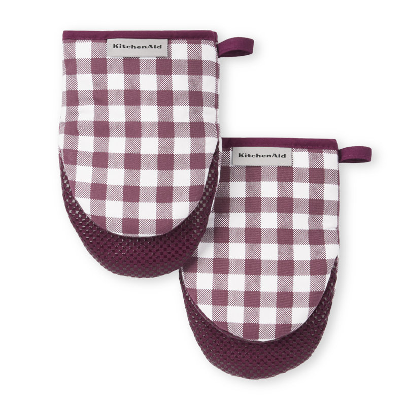 KitchenAid Gingham 2-Piece Oven Mitt, Light Blue, 5.50""W x 10""L