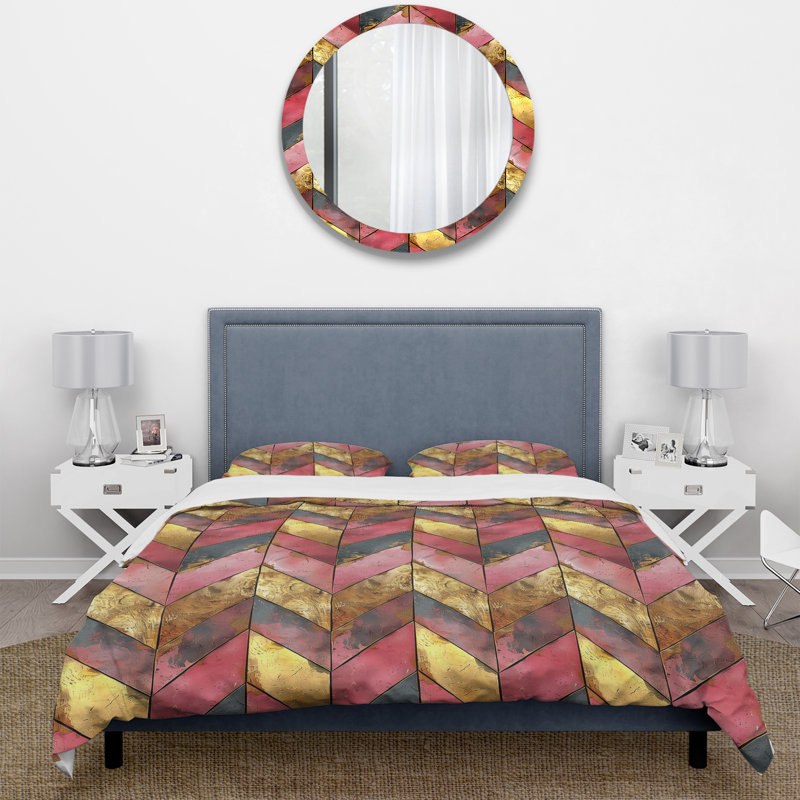 Ensemble de housse de couette Golden Chevron VIII - Midcentury, Housse de couette très grand + 2 taies décorativ