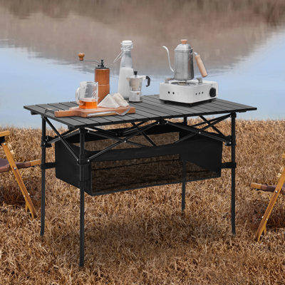Folding Camping Table Outdoor Portable Table with Storage, Aluminum Roll Up Tabletop & Carrying Bag