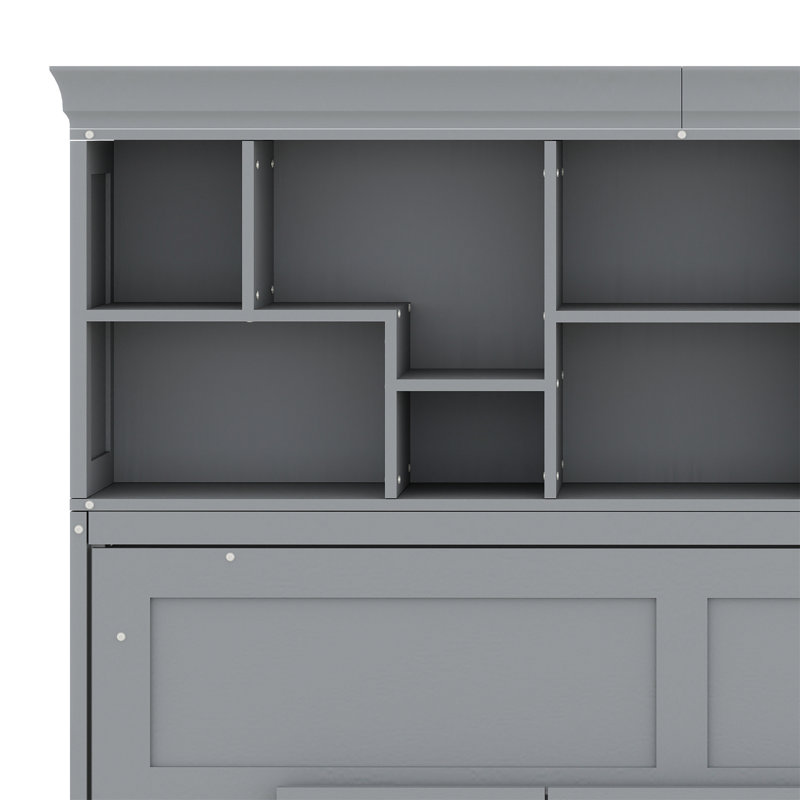 Lit escamotable mural Murphy avec tablettes et USB, Gris