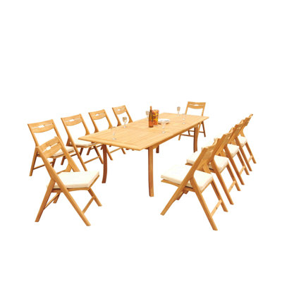 Cimara 10 - Person Teak Wood Patio Dining Set with Rectangular Table
