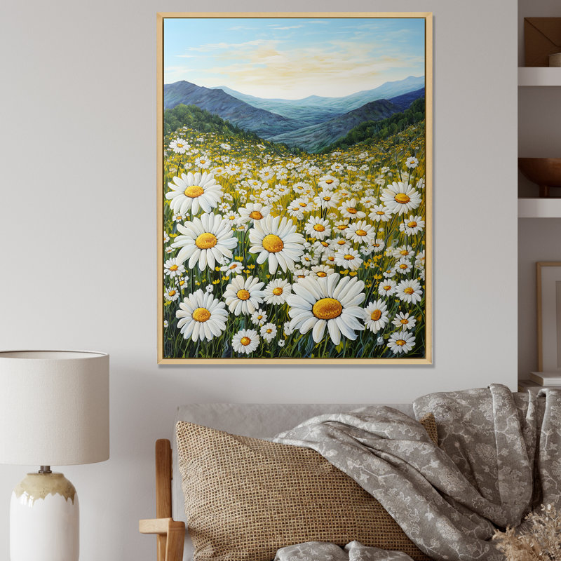 Mountain Daisies On Hill II, reproduction d'art sur toile, Cadre naturel flottant, H 44 po x l 34 po x P 1,5 po