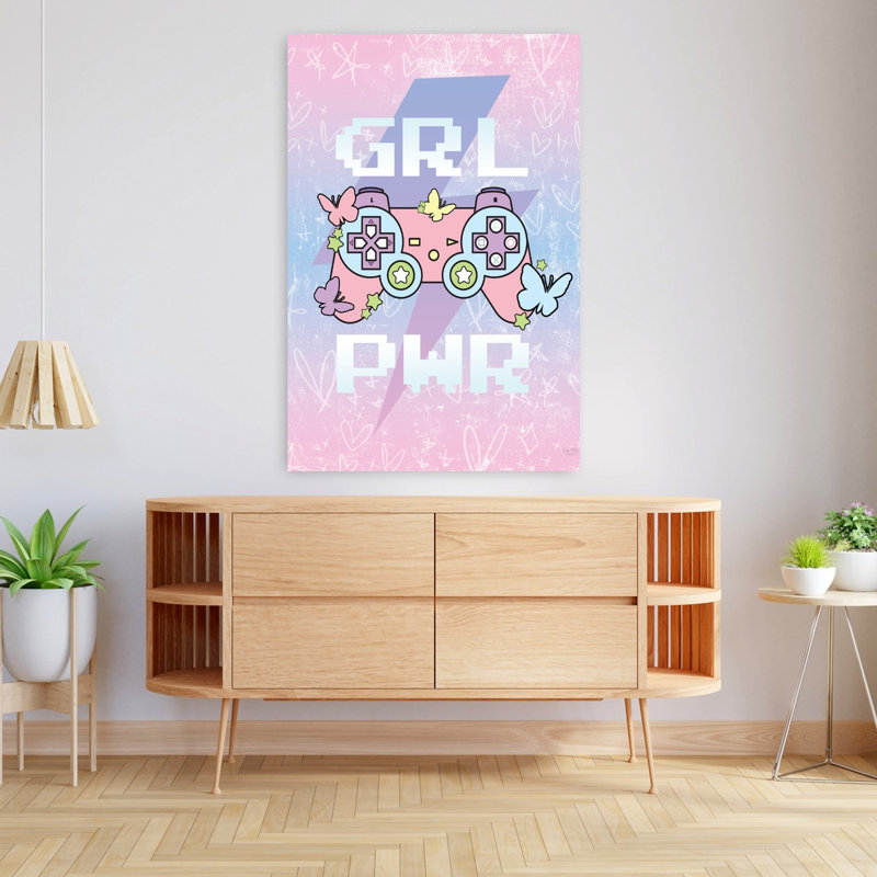 Girl Power, art contemporain avec papillon, H 48 po x l 32 po