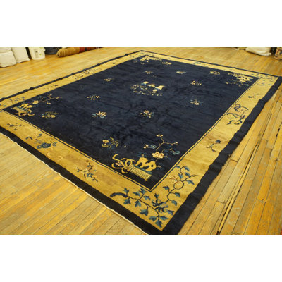 Tapis bleu antique en laine bleu