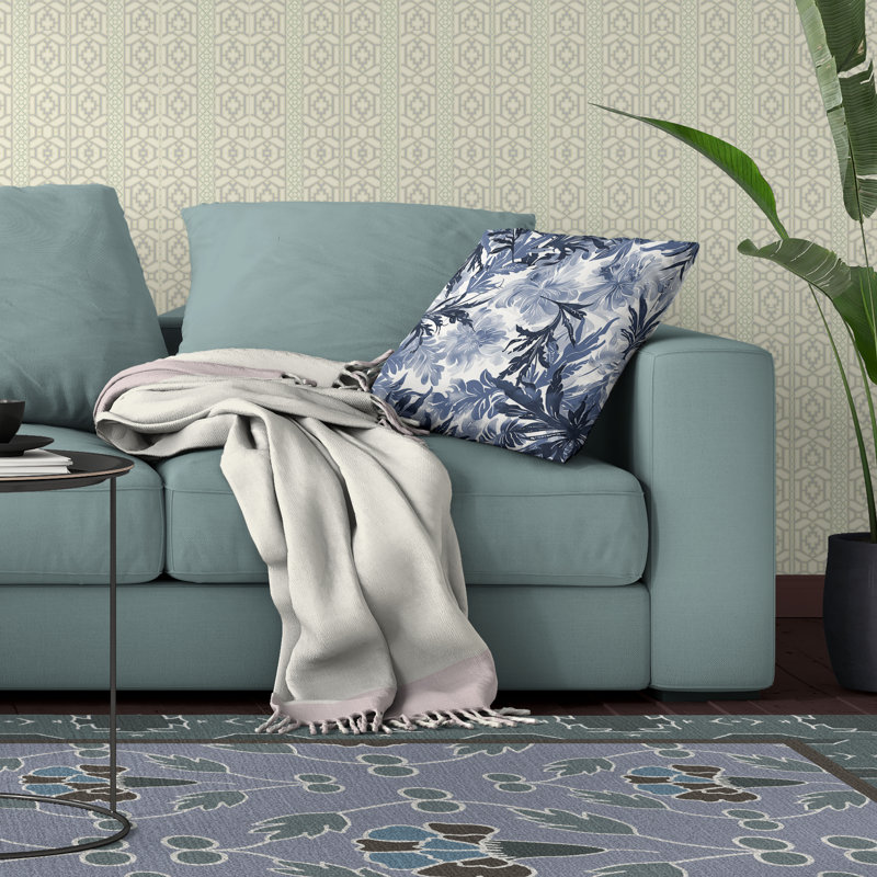Coussin décoratif intérieur / extérieur Serendipity Blooms, H 20 po x l 20 po, Bleu / blanc