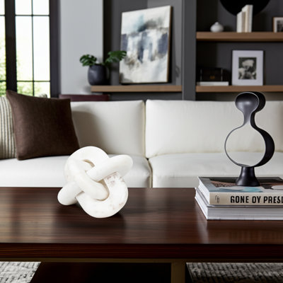 Sculptural Marble Decorative Object with Interlocking Design for Living Room Decor - Modern Home Accent for Coffee Table, or Home Decoration - White