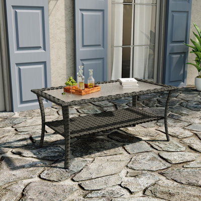 Rectangular Glass Outdoor with Umbrella Hole Coffee Table - 100.1 cm W 55.1 cm D