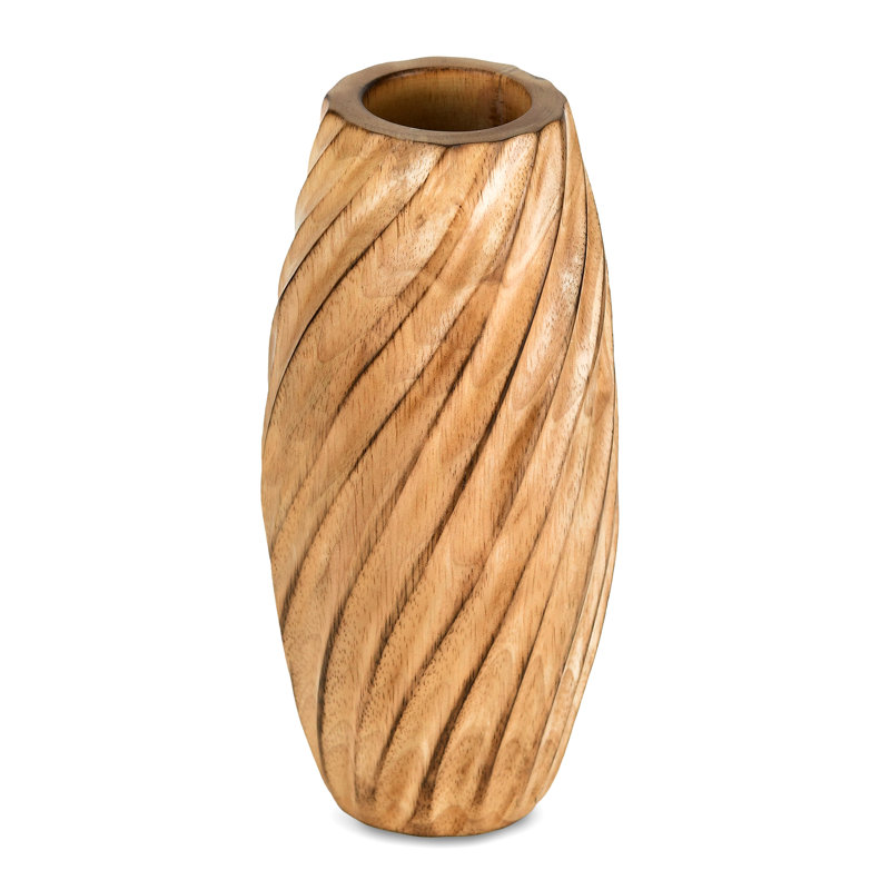 Varetta Modern Rustic Spiral Light Brown Mango Tree Wood Vase for Home
