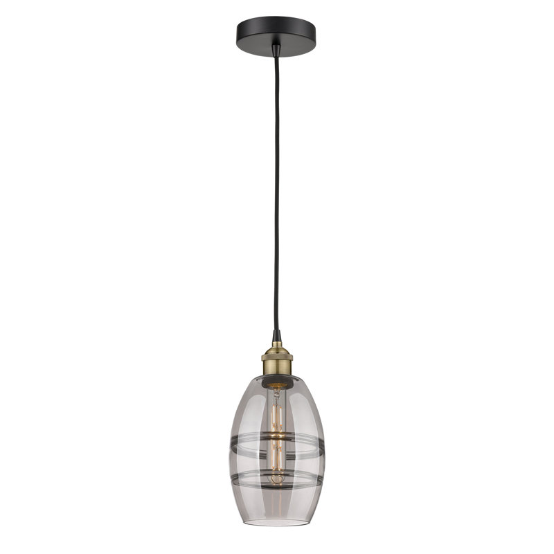 Mini-luminaire suspendu 1 lumière Edison Bettylou-616-G557, H 8,13 po x l 5,88 po x P 5,88 po, Gris fumée clair